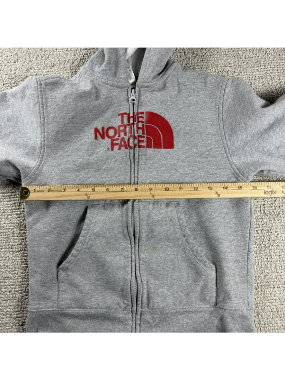 The North Face Hooded Fleece Jacket Gray Red Boy’s Size Small 7/8 - Picture 5 of 8